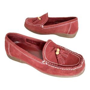 Oh Deer Shoes Womens 8 M Burgundy Dark Red Deerskin Loafer Moccasins Tassel Boho